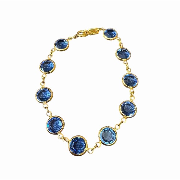 Swarovski Jewelry - Swarovski Vintage Gold Tone Bracelet Round Faceted Blue Crystals Signed SAL Tag